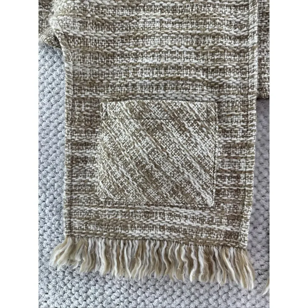 Boyne Vallley Weavers Shawl Handcrafted Ireland Women Brown Woven Fringe Pocket